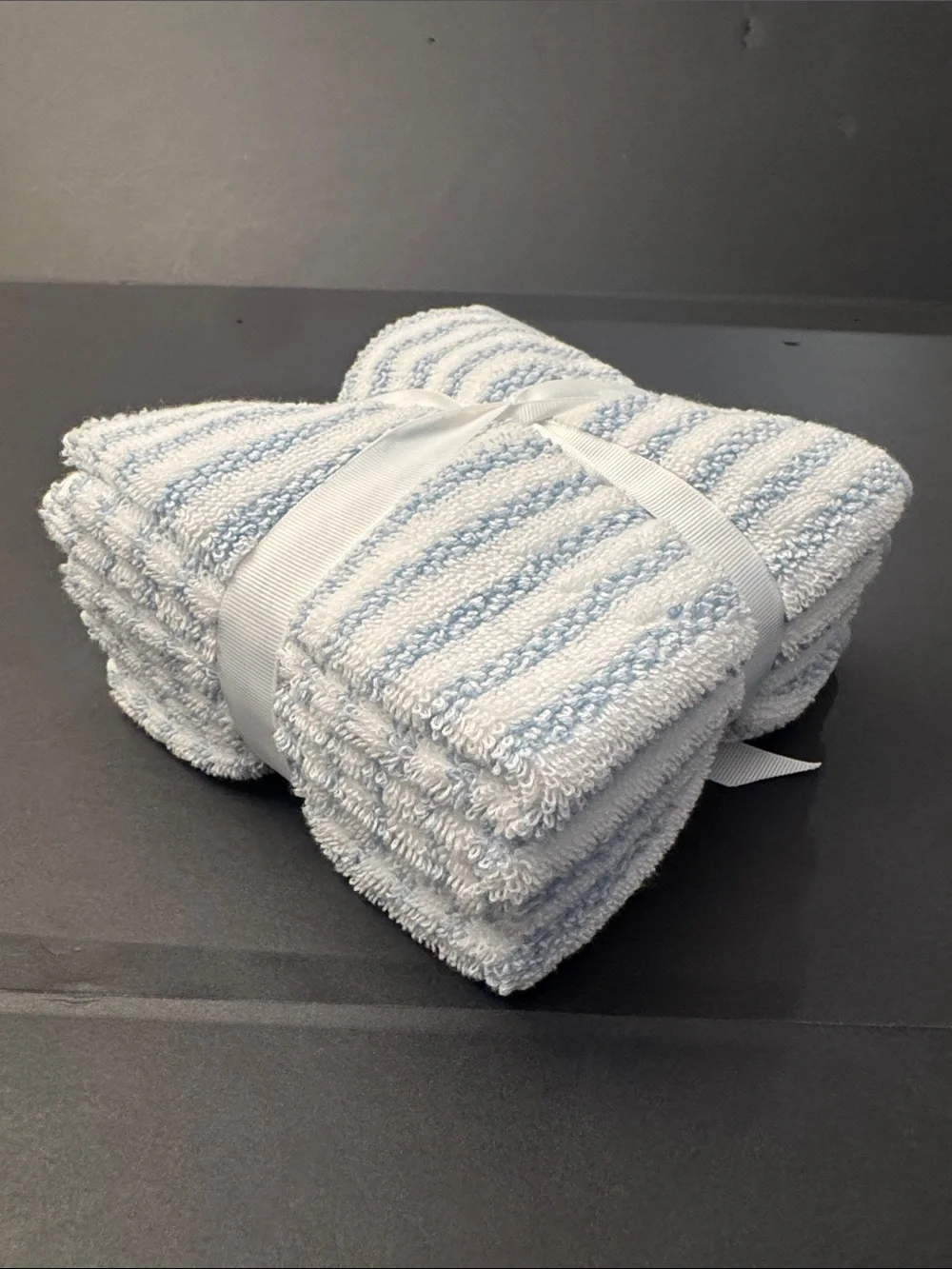 8pc TRULY LOU 100% Cotton Stripe Bath Towel Set -Soft -Absorbent - White/Blue